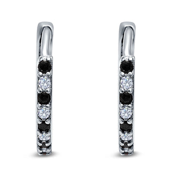 Half Eternity Hoop Earrings Round Simulated Black Cubic Zirconia 925 Sterling Silver (16mm)